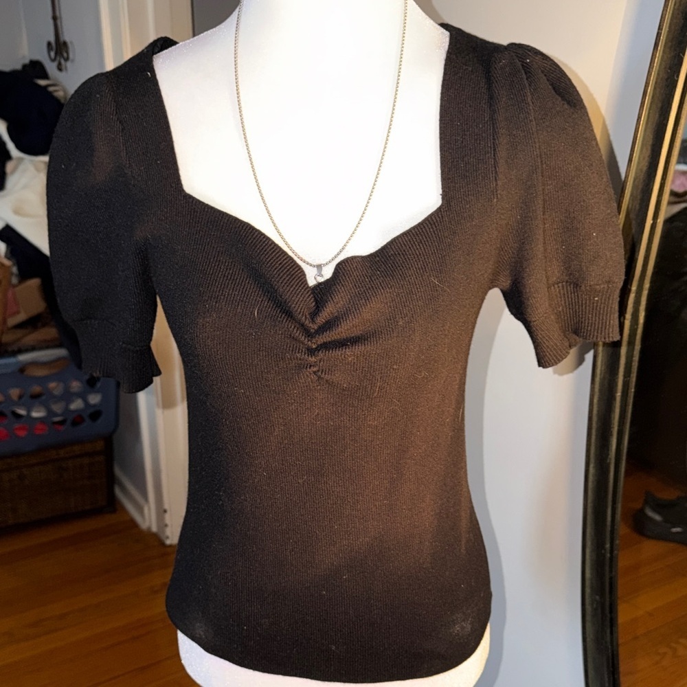 Anthropologie Black Puff Sleeve Blouse